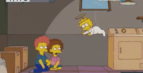 bart simpson is holding a baby in his arms in front of a house