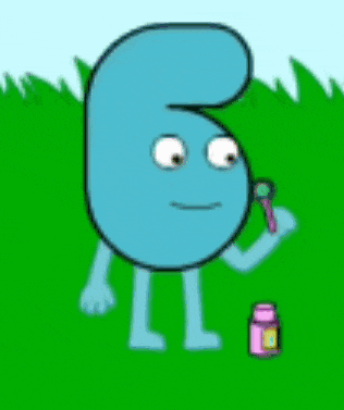 a cartoon character with arms and legs is standing in the grass next to a pink bottle .