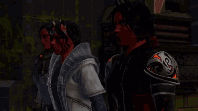 a group of warriors are standing next to each other and one of them has a crown on her head