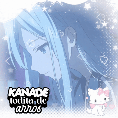 a drawing of a girl with long blue hair and kanade todita de aritos