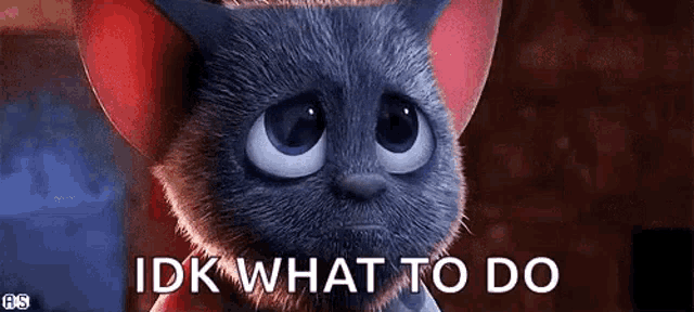 a cartoon cat with a sad look on its face and the words `` idk what to do '' written below it .
