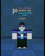 a roblox character with a checkered flag behind him