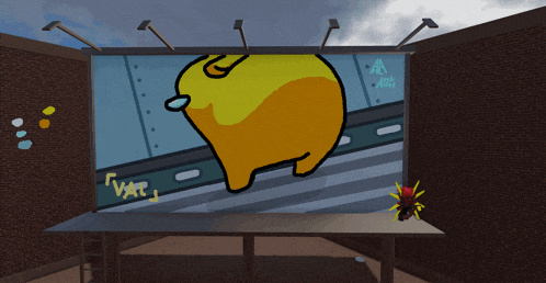 a large billboard with among us characters on it