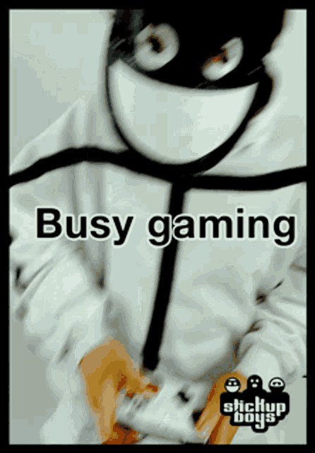 a picture of a person playing a video game with the words busy gaming