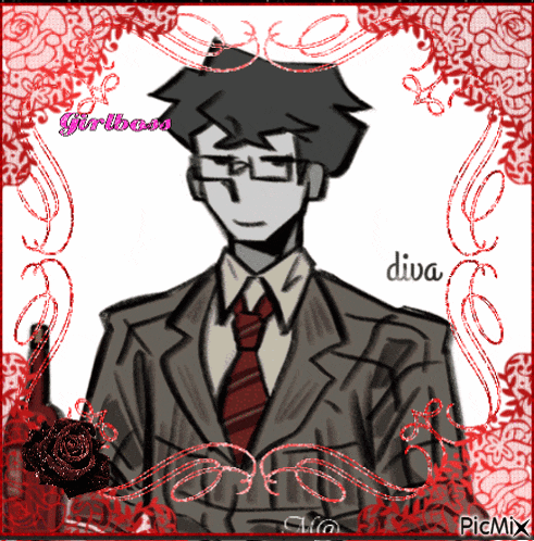 a drawing of a man in a suit and tie with the word diva on the bottom right