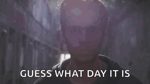 a man in a dark alleyway with the words dakota guess what day it is on the bottom