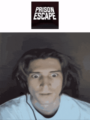a man wearing headphones and a prison escape logo behind him