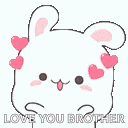 a bunny with pink hearts on its ears is saying `` i love you brother '' .