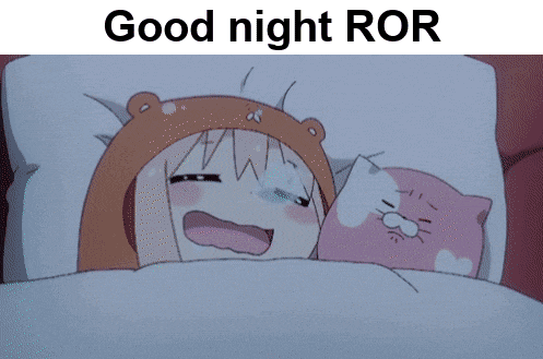 a cartoon of a girl laying in bed with the words good night ror below her