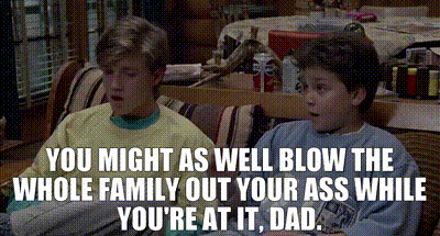 two boys are sitting on a couch with a caption that says you might as well blow the whole family