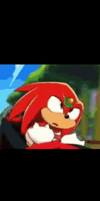 a close up of knuckles the echidna from sonic the hedgehog in a cartoon .