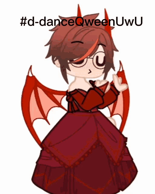 a drawing of a girl in a red dress with the words #d-danceqweenuwu
