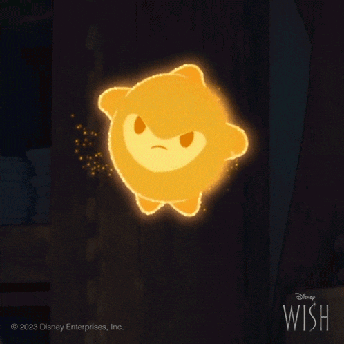 a poster for disney 's wish shows a glowing cartoon character