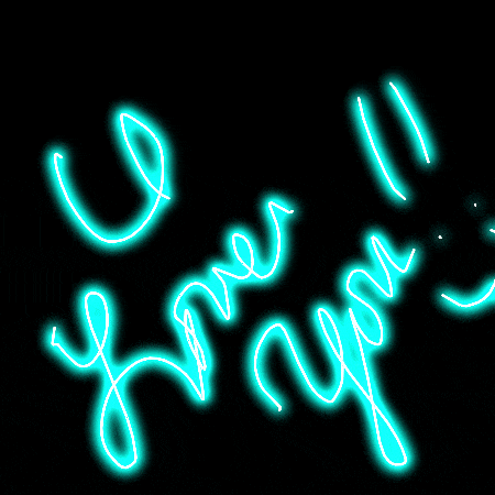 a neon sign says i love you on a black background