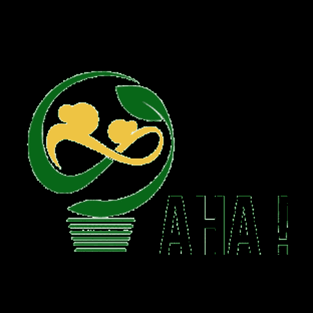 a logo with a light bulb and the word aha