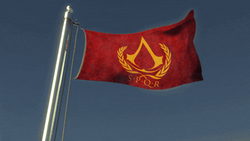 a red flag with a yellow emblem and the word s.i.r.o.q.r. on it