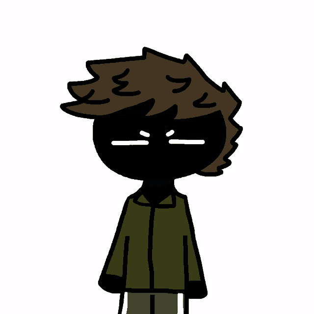 a cartoon drawing of a person with brown hair and a green jacket