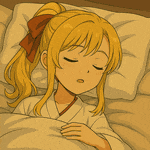 a girl with blonde hair is sleeping on a bed