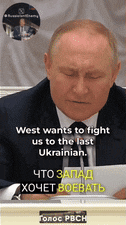 a man in a suit and tie with his eyes closed says west wants to fight us to the last ukrainian