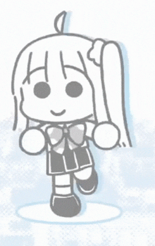a black and white drawing of a girl with pigtails and a bow