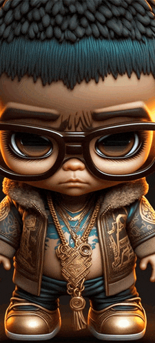 a cartoon character wearing glasses and a necklace