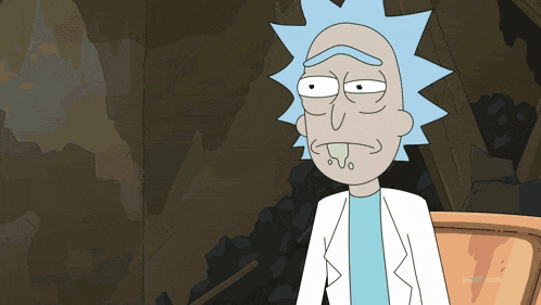 a cartoon of rick from rick and morty with his tongue out