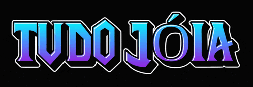 a blue and purple tudo joia logo with a black background