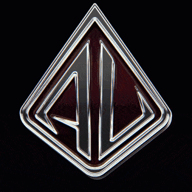a green and silver diamond shaped emblem with the letter a on it