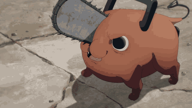 a cartoon character with a chainsaw on his head