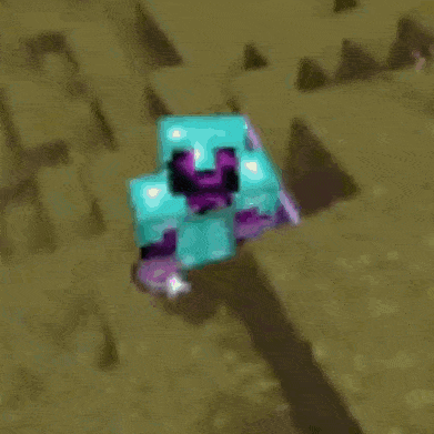 a minecraft character in armor is holding a shield in a field .