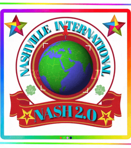 a logo for nashville international shows a globe