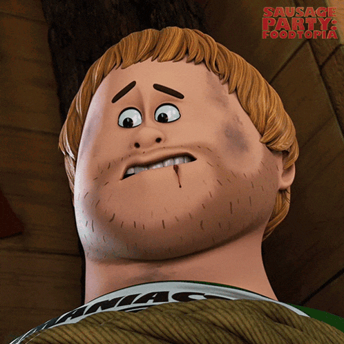 a close up of a cartoon character from sausage party