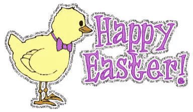 a happy easter sign with a yellow chicken