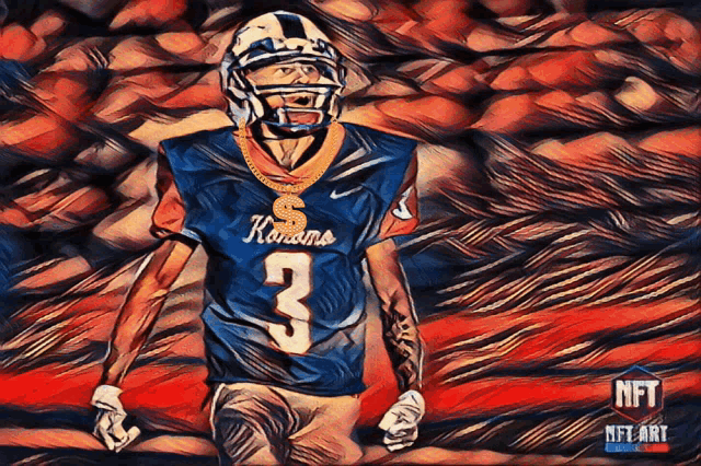a painting of a football player wearing a jersey with the number 3 on it