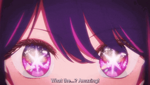 a close up of a girl 's eyes with the words " what the... amazing " written below them