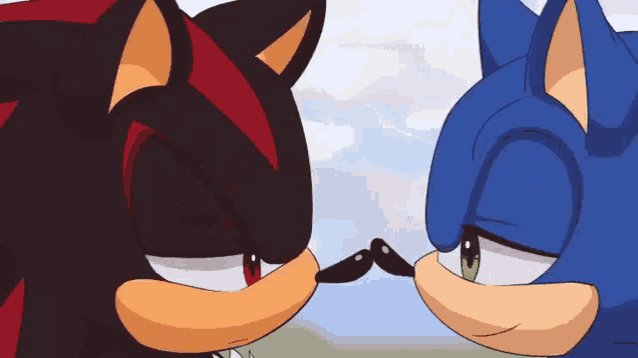 shadow the hedgehog and sonic the hedgehog are kissing with their mustaches .