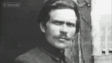 a black and white photo of a man with a mustache and the words al generate on the bottom left