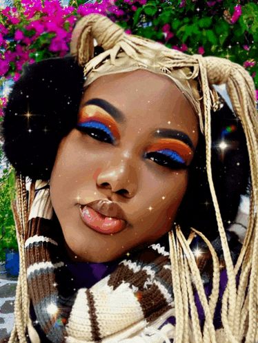 a woman with braids wearing ear muffs and a striped scarf