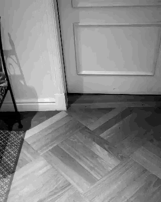 a black and white photo of a herringbone wood floor