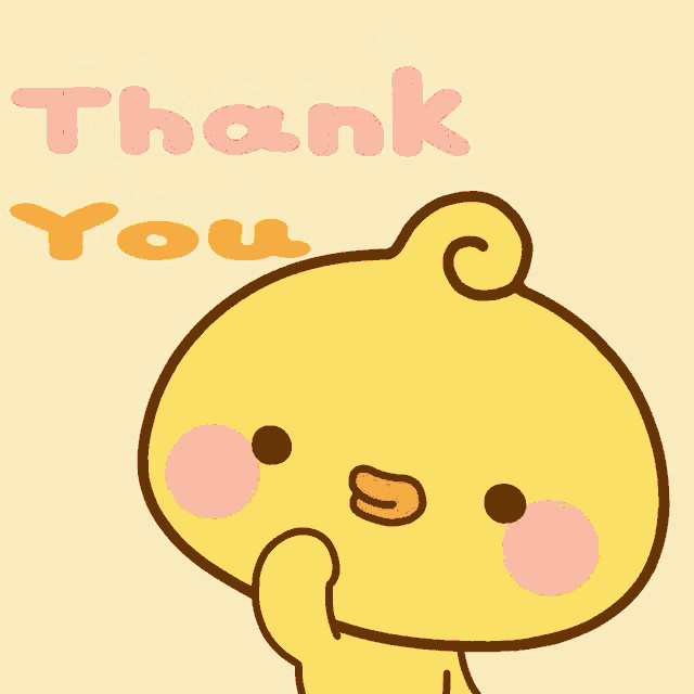 a yellow bear with a pink heart in its mouth and the words thank you