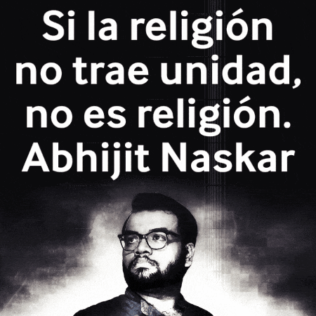 a black and white photo of a man with glasses and the words " si la religion no trae unidad no es religion "