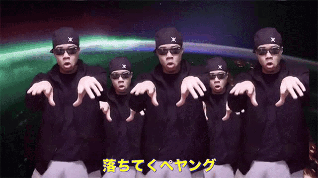 a group of men wearing black hats with x on them