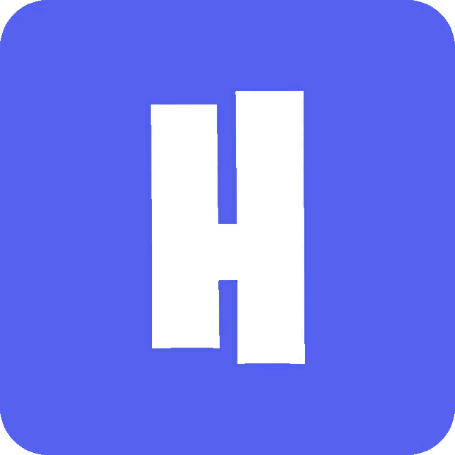 a blue square with a white letter h inside of it
