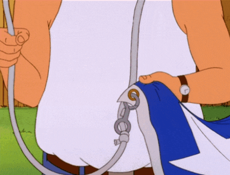 a cartoon of a man holding a hose and a flag