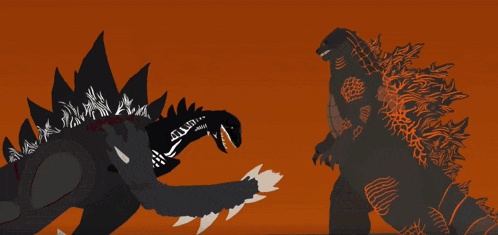 a cartoon drawing of a stegosaurus against a yellow and orange background