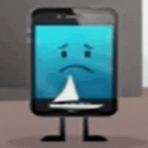 a cell phone with a sad face and a sailboat on it 's face
