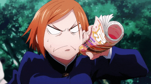 a girl with red hair is holding a book in her hand and making a funny face