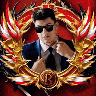 a picture of a man in a suit and tie with the letter r