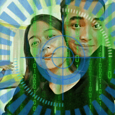a picture of a man and a woman with a target on their face