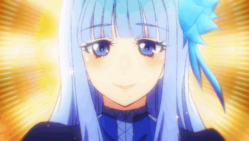 a close up of a anime girl with blue hair